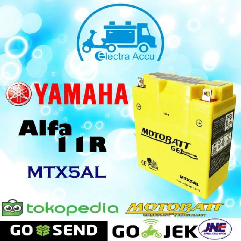 Promo Aki motor Yamaha Alfa IIR Motobatt MTX5AL Aki Kering / Aki Gel
