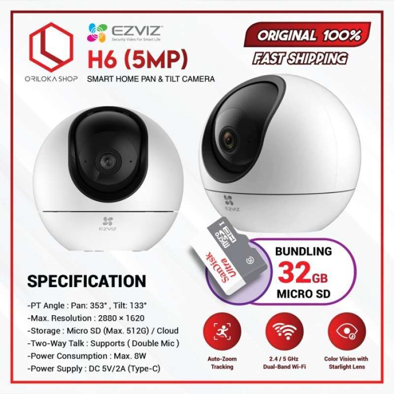 Promo New Ezviz H6 5Mp 3K Cctv Home Smart Wifi Ip Camera Terbaik