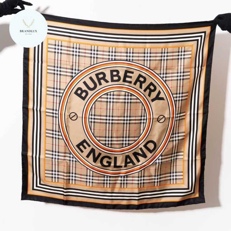 BURBERRY Montage print silk square scarf Beige 100 Authentic