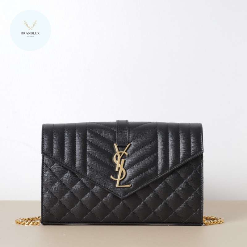 Jual Saint Laurent Envelope Wallet On Chain In Black Caviar- 100