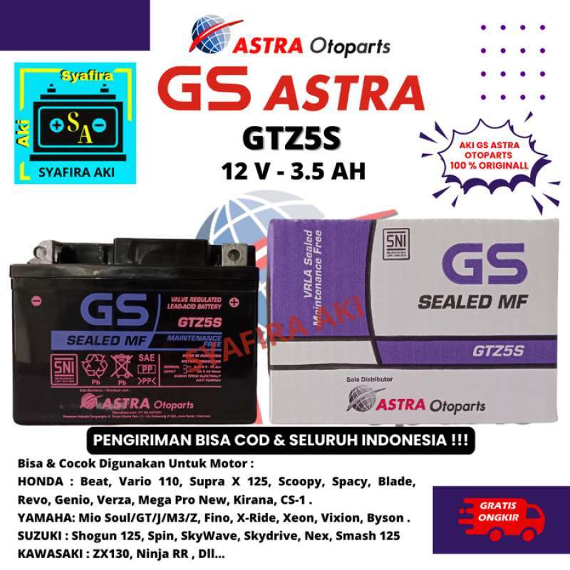 Promo Aki Motor Supra X 125 Gtz5s Gs Astra Diskon 23% Di Seller