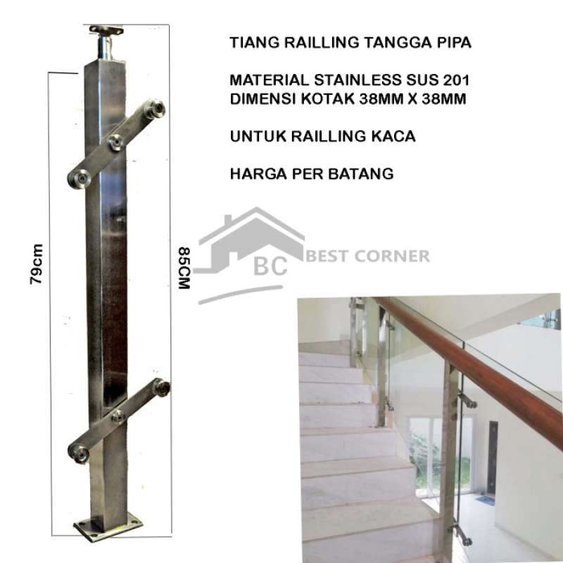 Promo Tiang Railling Tangga Kaca / Ralling Tangga Stainless 201 Kaca ...