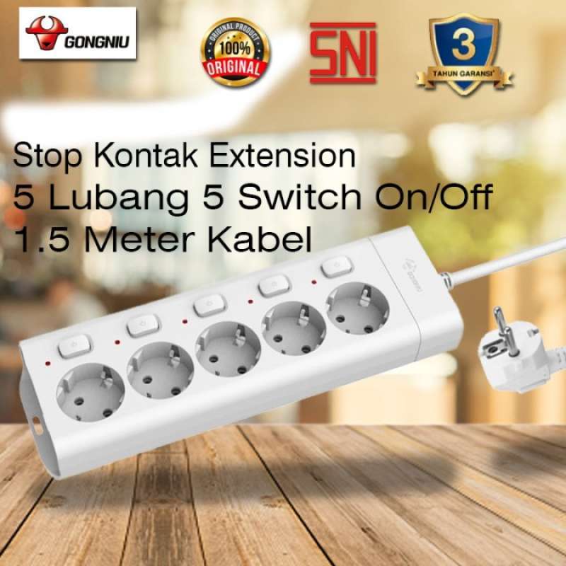 Promo Gongniu Stop Kontak 5 Switch On Off 5 Lubang Kabel Extension ...