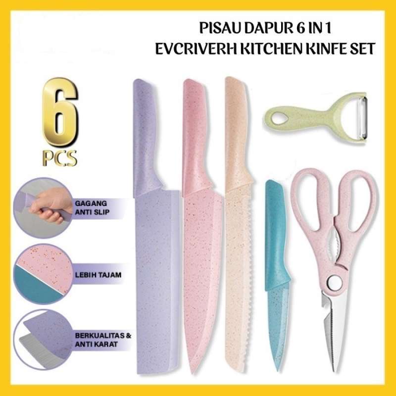 Jual Pisau Dapur Keramik Evcriverh 6 In1 Stainless Anti Lengket