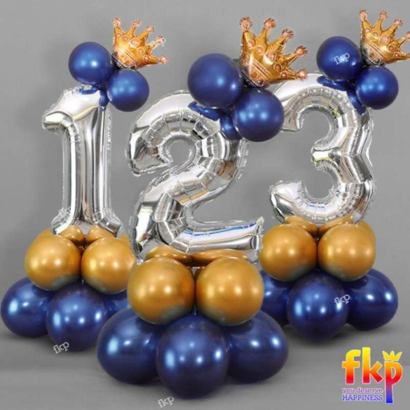 Promo Balon Angka Tower/ Stand Dekorasi Ulang Tahun Anak Silver Biru