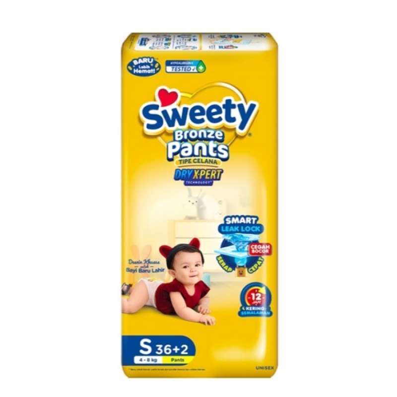 SWEETY BRONZE PANTS BIG PACK COMFORT POPOK CELANA BAYI BABY DIAPERS NBS44  S38 M32 L28 XL26 XXL24 S M L XL XXL NB NEWBORN 44 38 32 28 26 24 SILVER