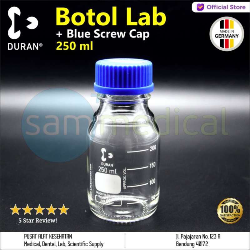Jual Schott Duran Botol Lab / Lab Bottle + Screw Cap Biru 250 Ml Di