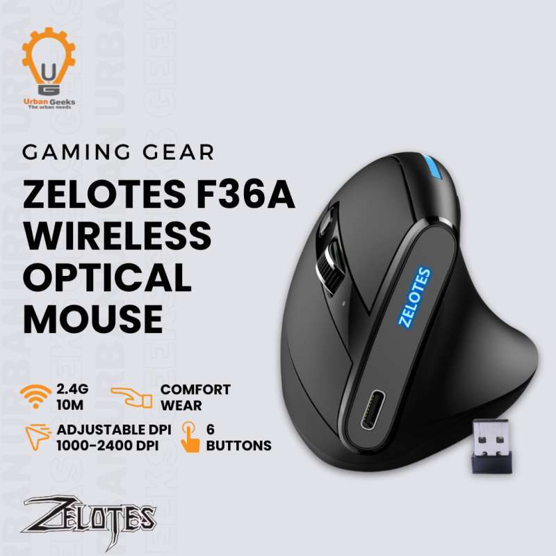 Jual Zelotes F36a Ergonomic Wireless Vertical Gaming Mouse 2400 Dpi 6 ...