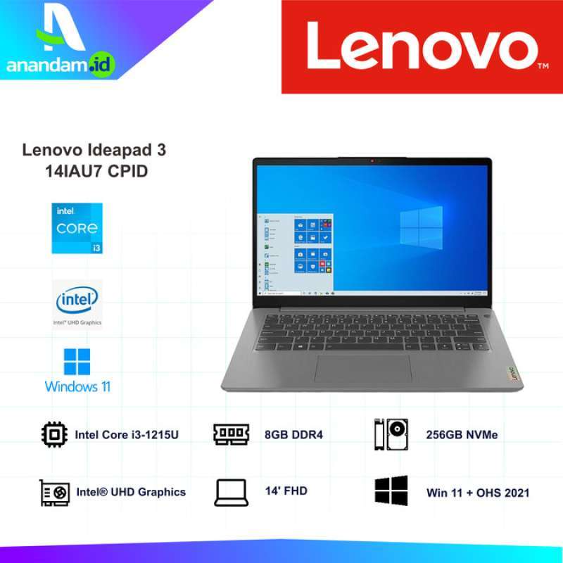 Jual Lenovo Ideapad 3 Ip3-14iau7-cpid Arctic Grey I3 1215u Win11 Ohs Di ...