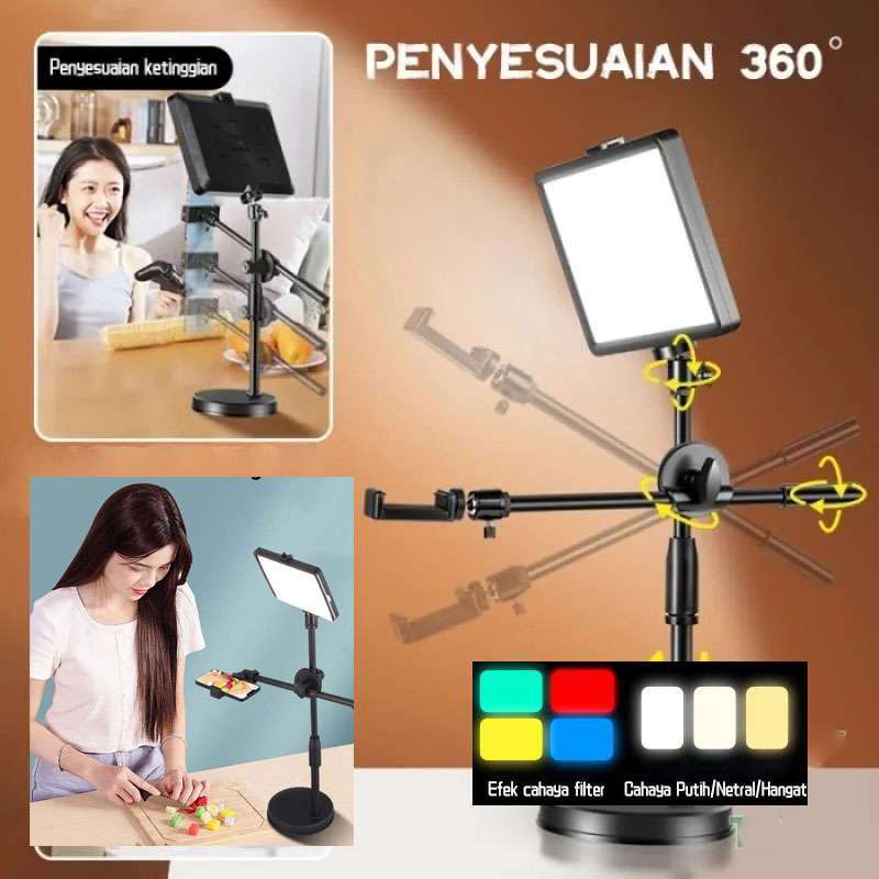 Lighting Lampu Led Kamera Fill Light Phone Stand Holder Tripod Overhead  3in1 Color shooting Vidio streaming vlog live konten Kreator ZD15