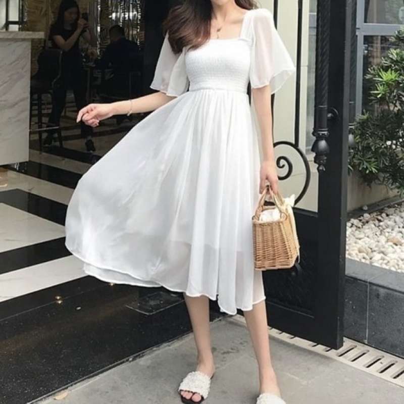 Jual Midi Dress Classic White Vintage Korean Style Elegant Flowy Bs Di Seller Zati Shop Cengkareng Timur Kota Jakarta Barat Blibli