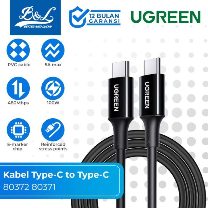 Promo Ugreen Kabel Data Type-c To Type-c 5a 100w Black Pvc 80371 80372 ...