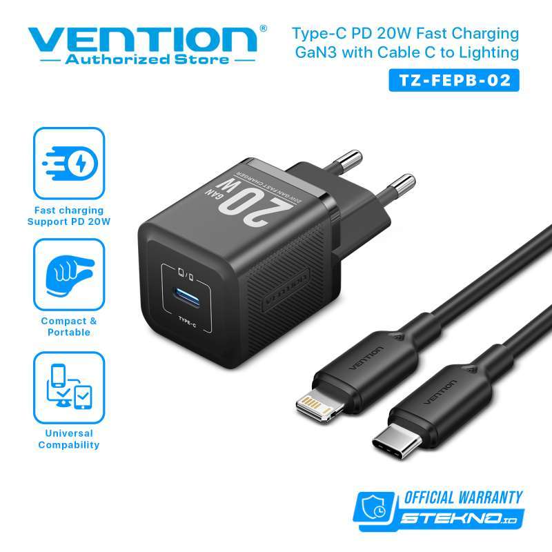 Vention Adaptor GaN Charger with Type C to Lightning Cable Fast Charging  iPhone