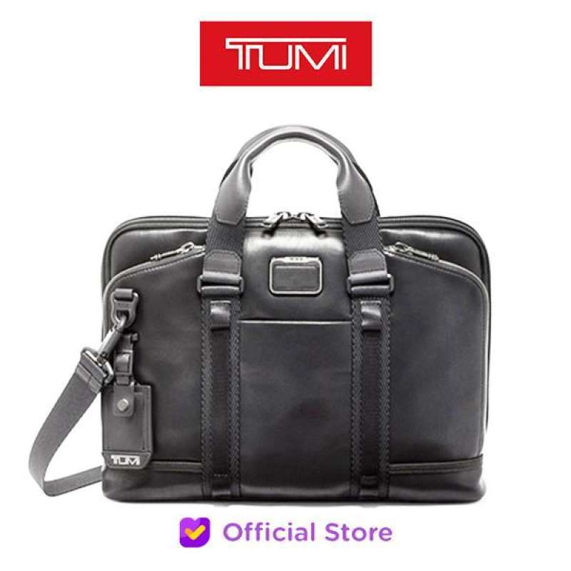 TUMI Alpha Bravo Academy Leather Briefcase Tas Kerja Black