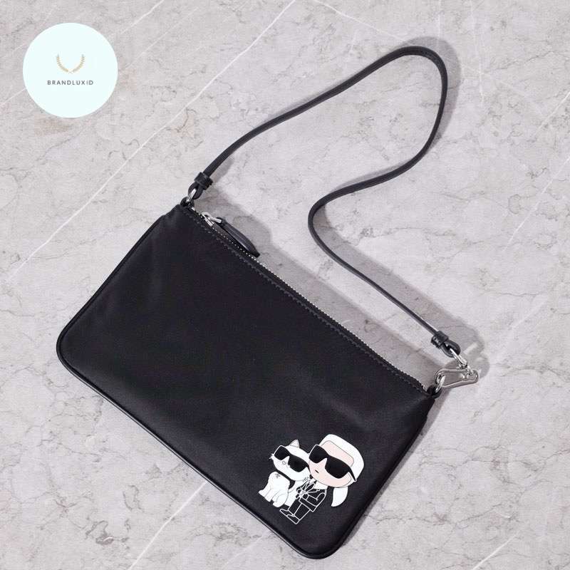 Karl Lagerfeld K/Ikonik Choupette Shoulder Pouch in Black Nylon