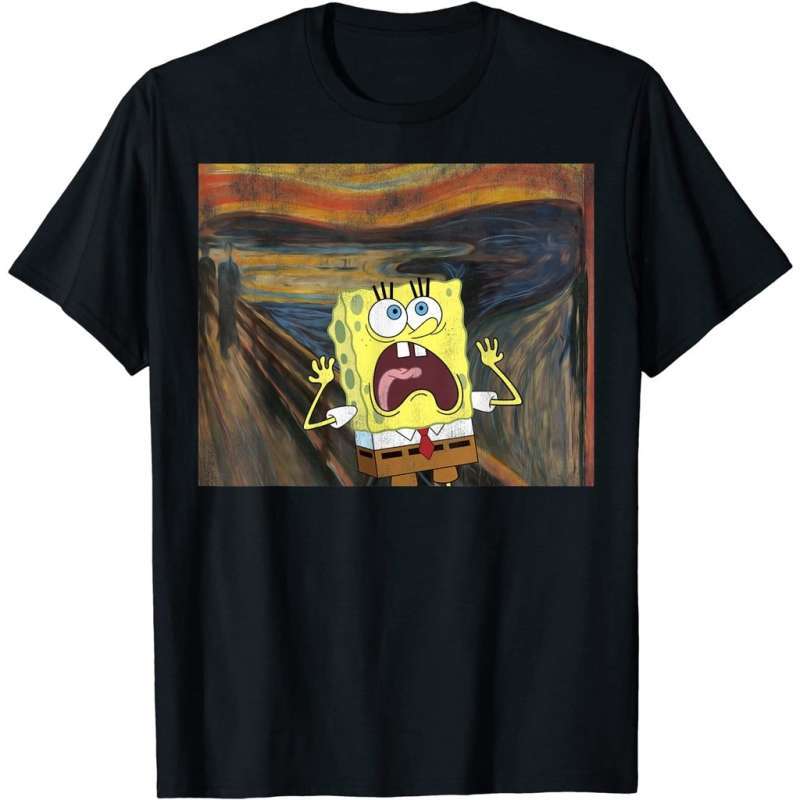 Kaos Baju Distro SpongeBob SquarePants Scream Painting ,Pria Wanita Bahan  Cotton Combed 24'S Tebal Adem