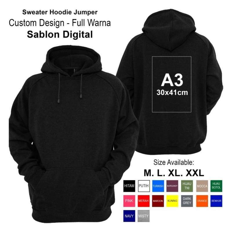 Jaket Hoodie Sweater Jumper Distro SABLON Satuan polos CUSTOM bordir