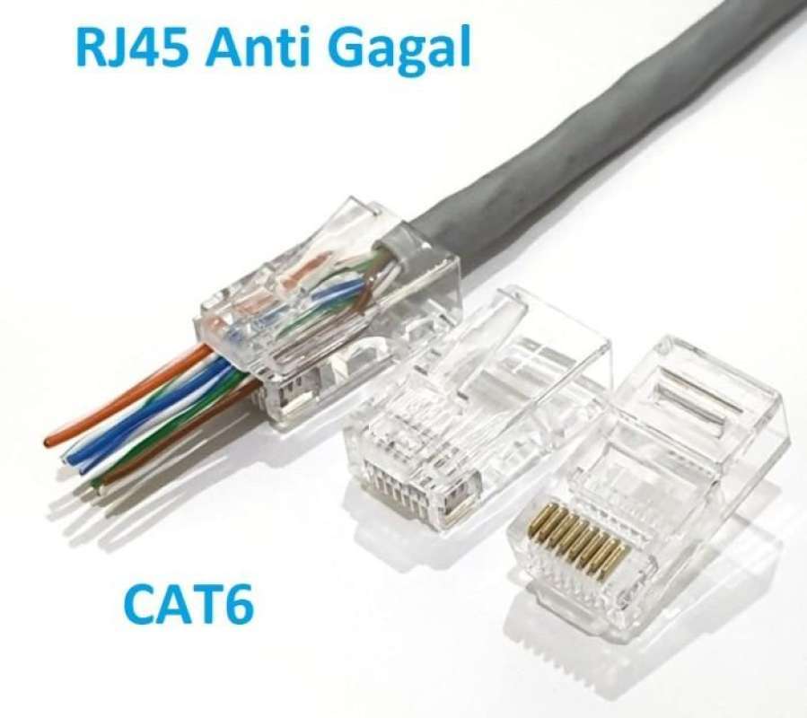 Jual Konektor Rj45 Cat6 Cat5 Anti Gagal Kabel Tembus Cat 5 6 Connector ...