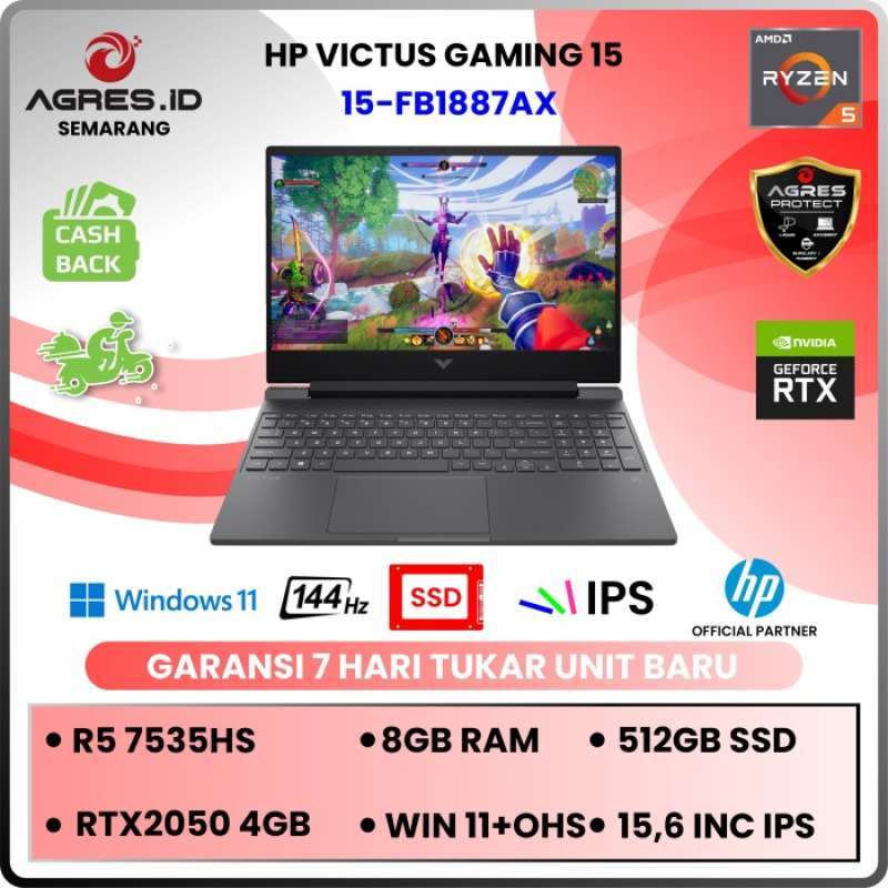 LAPTOP HP Victus Gaming 15 FB1888AX R5 7535HS 8GB 512 RTX2050 4GB W11+OHS21  BL NUMPAD SILVER