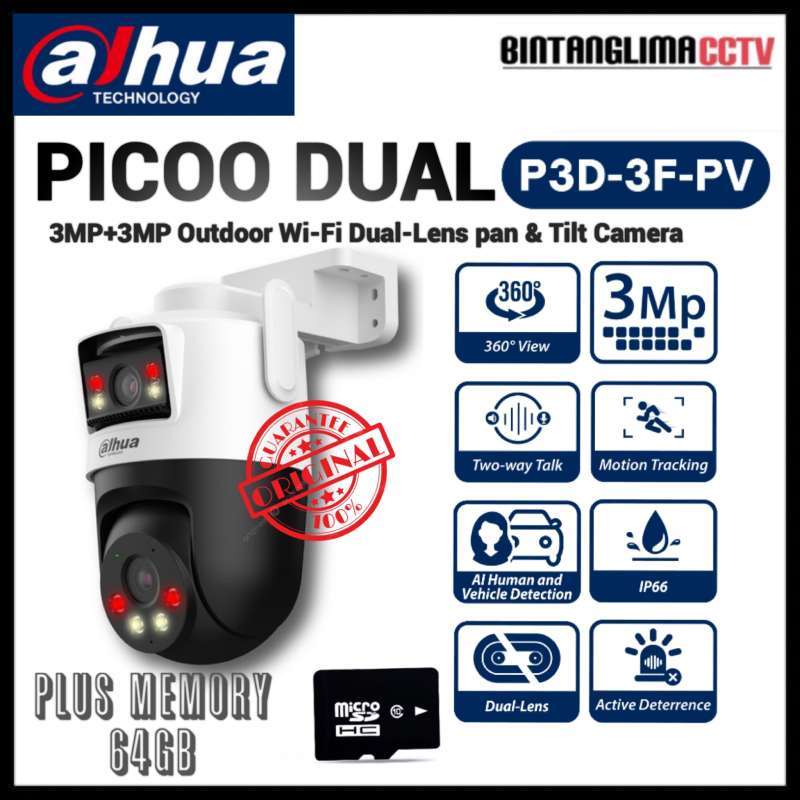 CCTV WIFI OUTDOOR ROTASI DUAL LENS DAHUA PICOO 3MP KAMERA CCTV PINTAR  BERSUARA BERWARNA