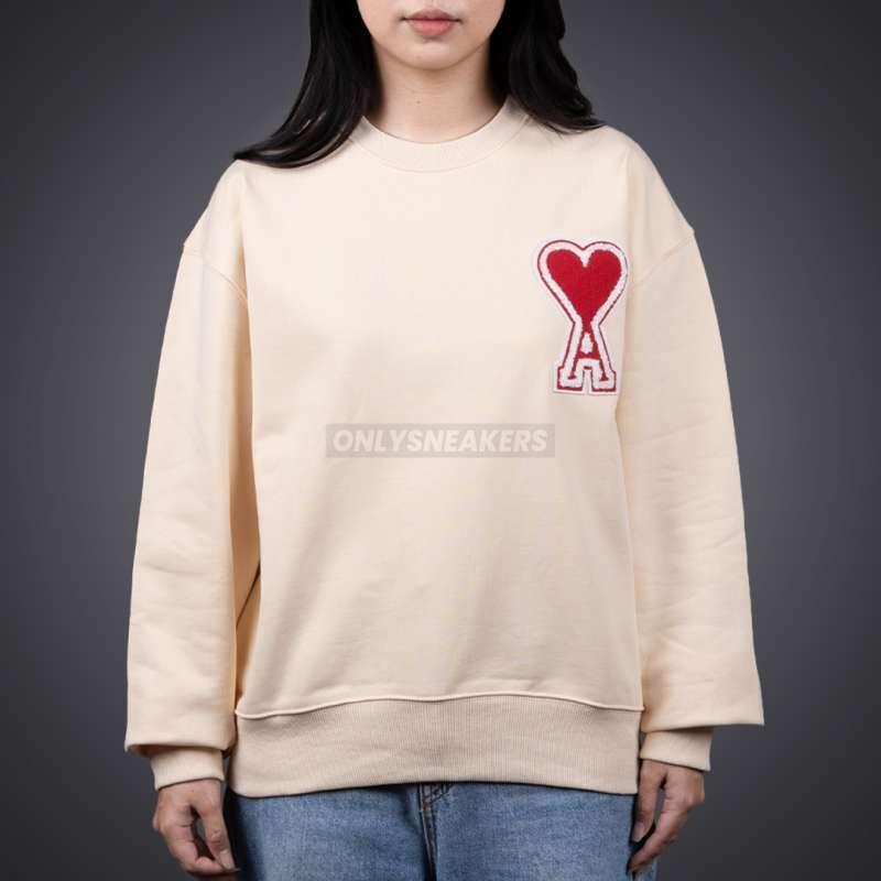 Ami embroidery sweat shirt WHITE CREAM Ami de Coeur Patch