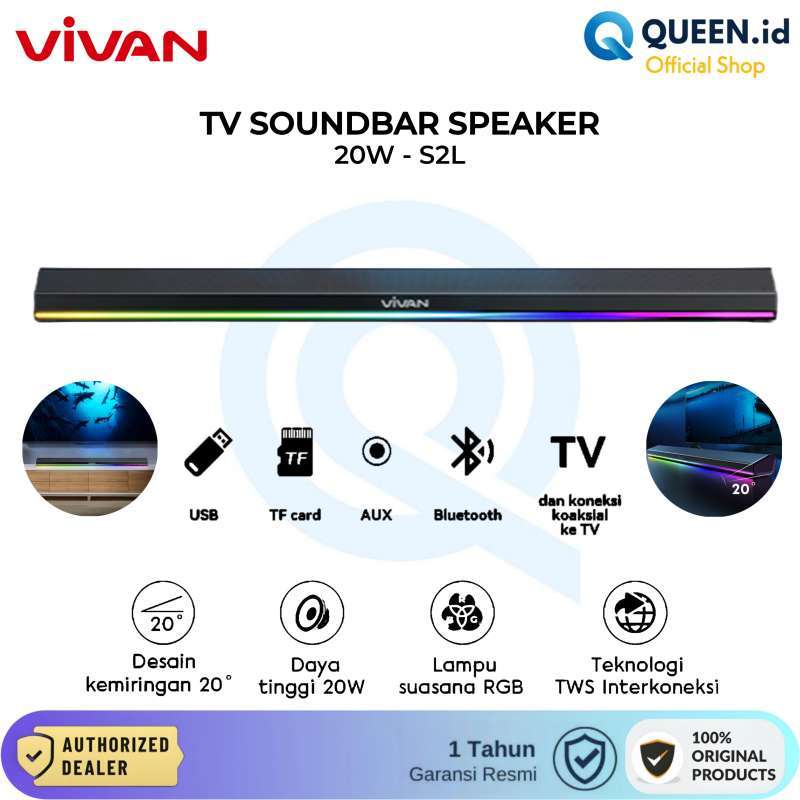 VIVAN S2L Wireless Bluetooth 5.4 Soundbar with TWS Interconnection, RGB LED Lights, and Super Bass, Perfect for TV Home Theater Enthusiasts and Immersive Sound Experience