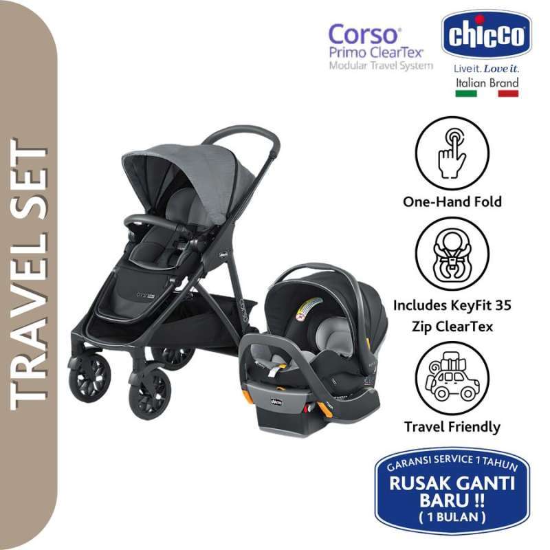 CHICCO Corso Primo ClearTex Travel System Reversible Stroller Car Seat  tempat tidur bayi di mobil