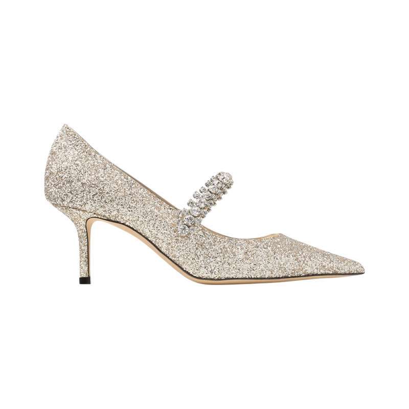 Jimmy Choo Bing 65 Crystal Strap Glitter Pumps Sand