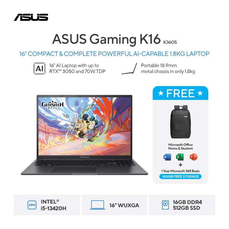 Promo Asus Gaming K16 K3605vc-i535b6t-hm Gaming Laptop Black [i5