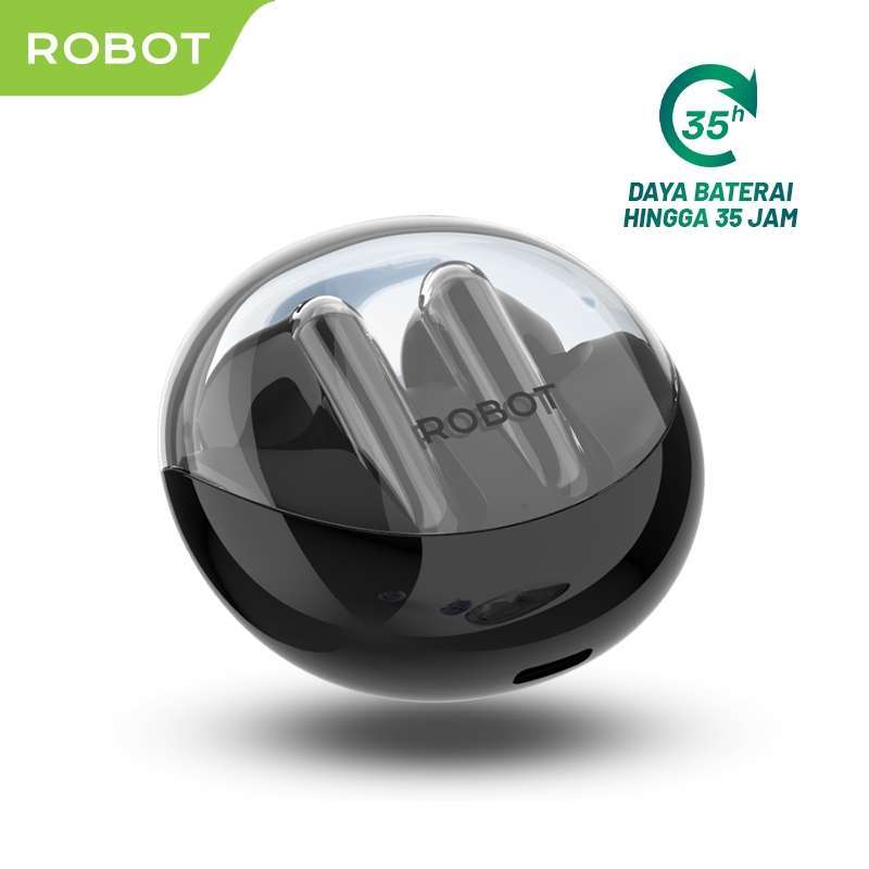 ROBOT TWS Wireless Earphone Flybuds T30 With Transparent Case Bluetooth  Original Garansi Tahun