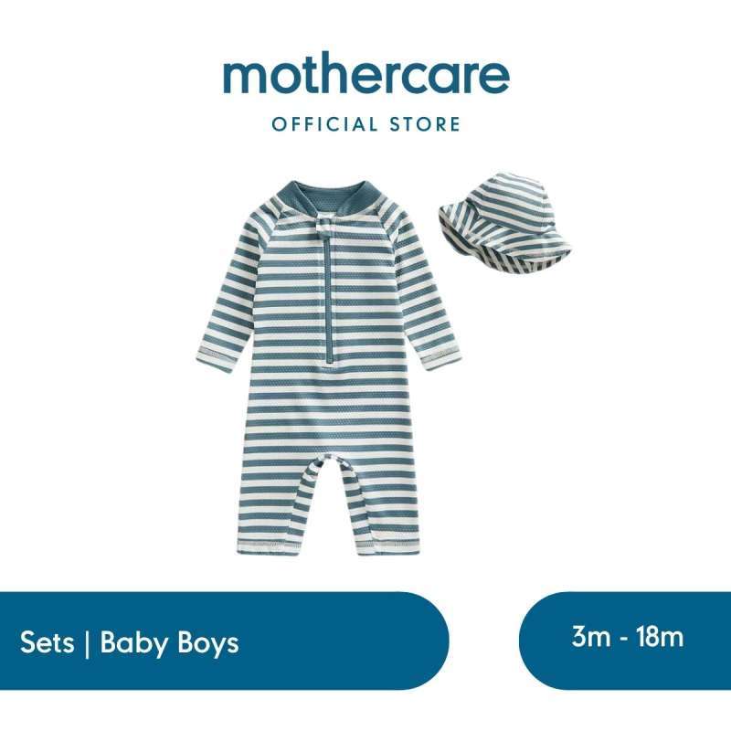 Mothercare Sunsafe UPF50+ Suit and Sun Hat Set Baju Renang Bayi Laki-laki  (Biru)
