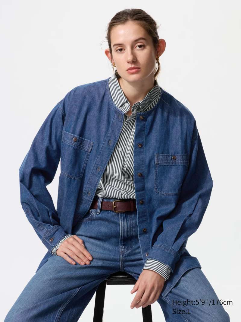 Denim Shirt Jacket Jaket Jeans Uniqlo Wanita UNIQLO Jaket Kemeja