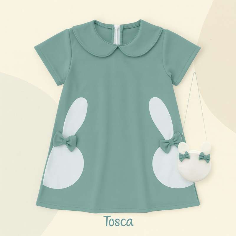 Two Mix Dress Anak Perempuan - Baju Anak Fashion Motif Kelinci Lucu 4301