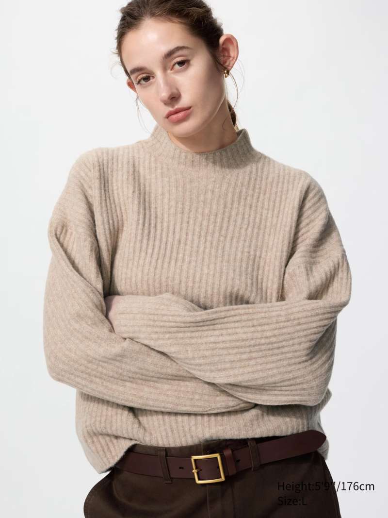 Jual Uniqlo Sweater Souffle Yarn Wanita Kerah Tinggi Mock Neck