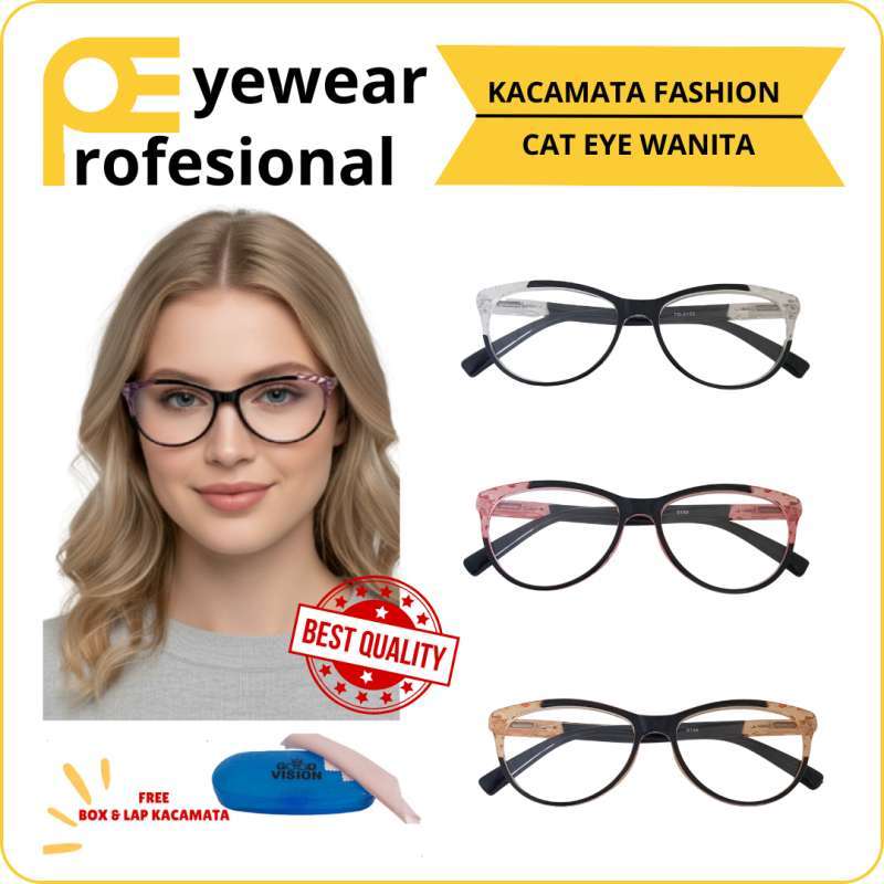 Promo Cat Eye Glasses Wanita – Frame Fashion Premium – Bisa Pasang