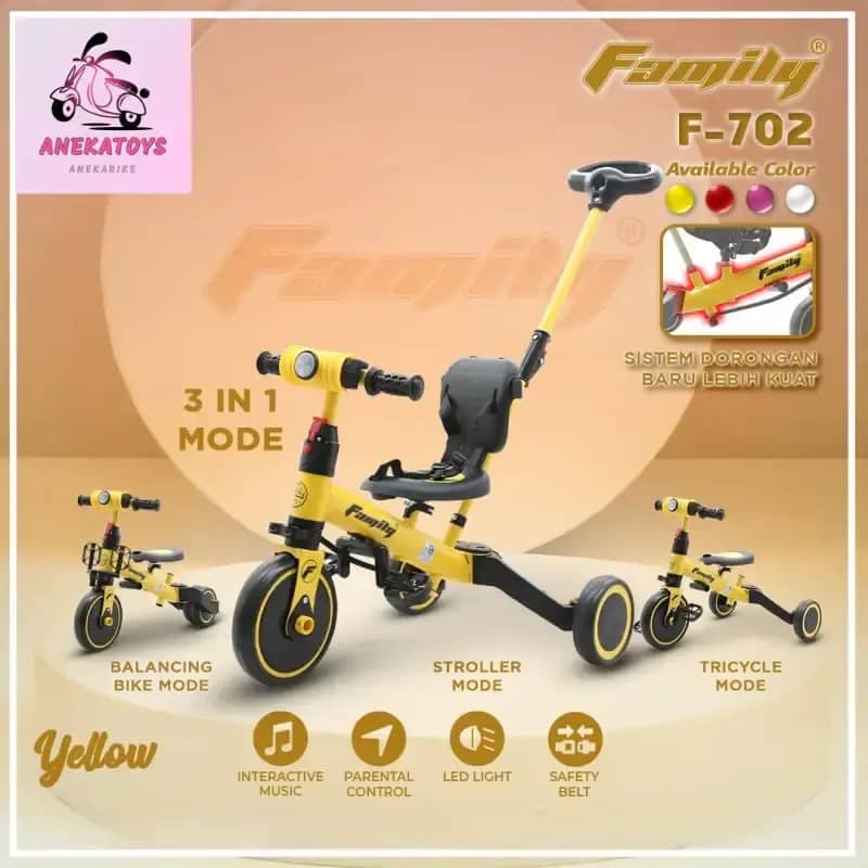 Jual Sepeda Roda Tiga Anak Family F702 Sepeda Keseimbangan 3in1