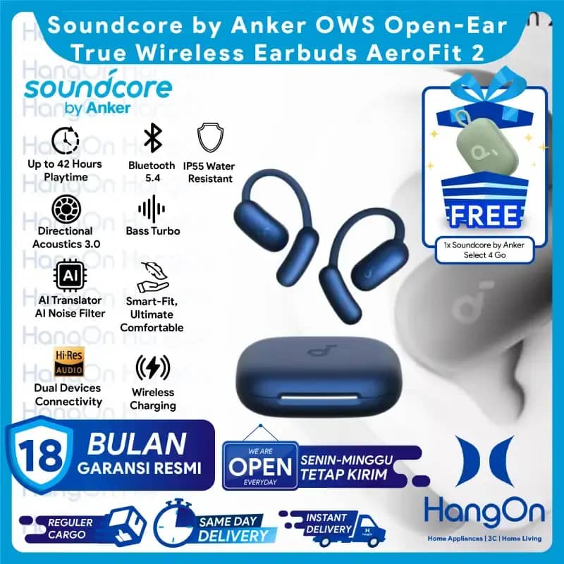 Soundcore by Anker AeroFit OWS Hi-Res Wireless Audio LDAC Bluetooth  Waterproof IP55 Water Resistant AI Clear Calls Open Ear Earbuds Adjustable