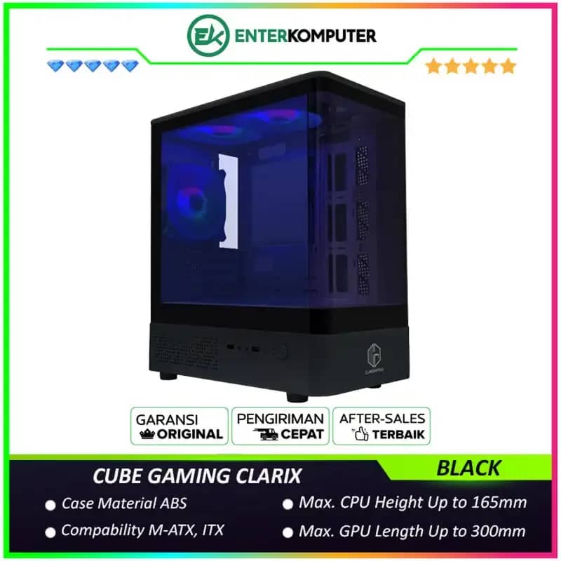 Jual Cube Gaming Clarix Black Matx Gaming Case Panoramic View