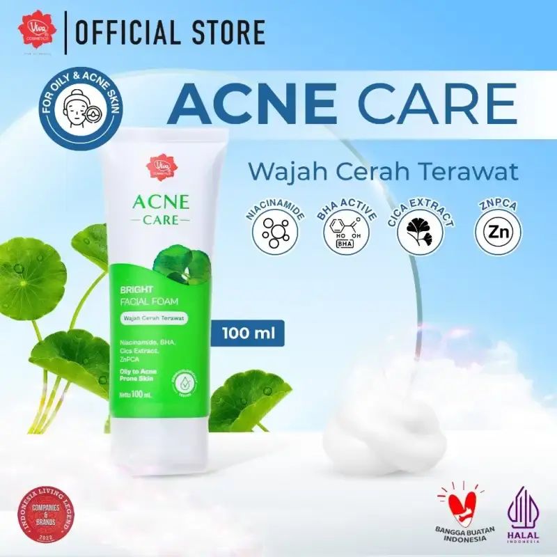 Viva BRIGHT Facial Foam with Niacinamide, AHA, BHA, Glutathione, & Collagen  | Tersedia 3 varian