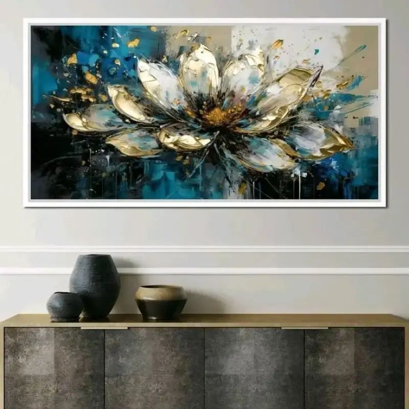 Jual Lukisan Bunga Nuansa Biru Tekstur Timbul Modern Di Seller ...