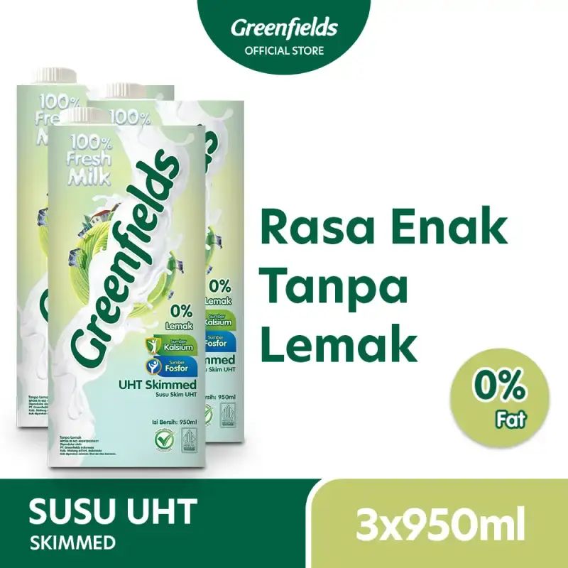 Promo [triplepack] Susu Greenfields Uht Skimmed 950ml X 3 Pcs Diskon 5% ...