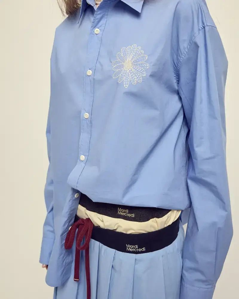 Jual Mardi Mercredi Blue Cream Cotton Poplin Shirt - 100% Original 