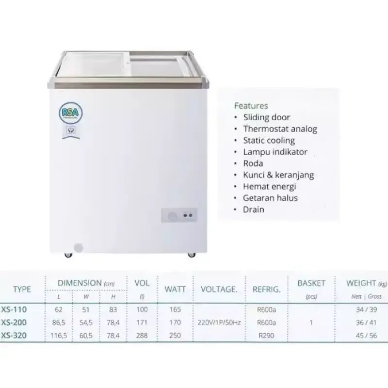 Jual Rsa Xs-110 Sliding Flat Glass Freezer Xs 110 Chest Freezer Kaca ...