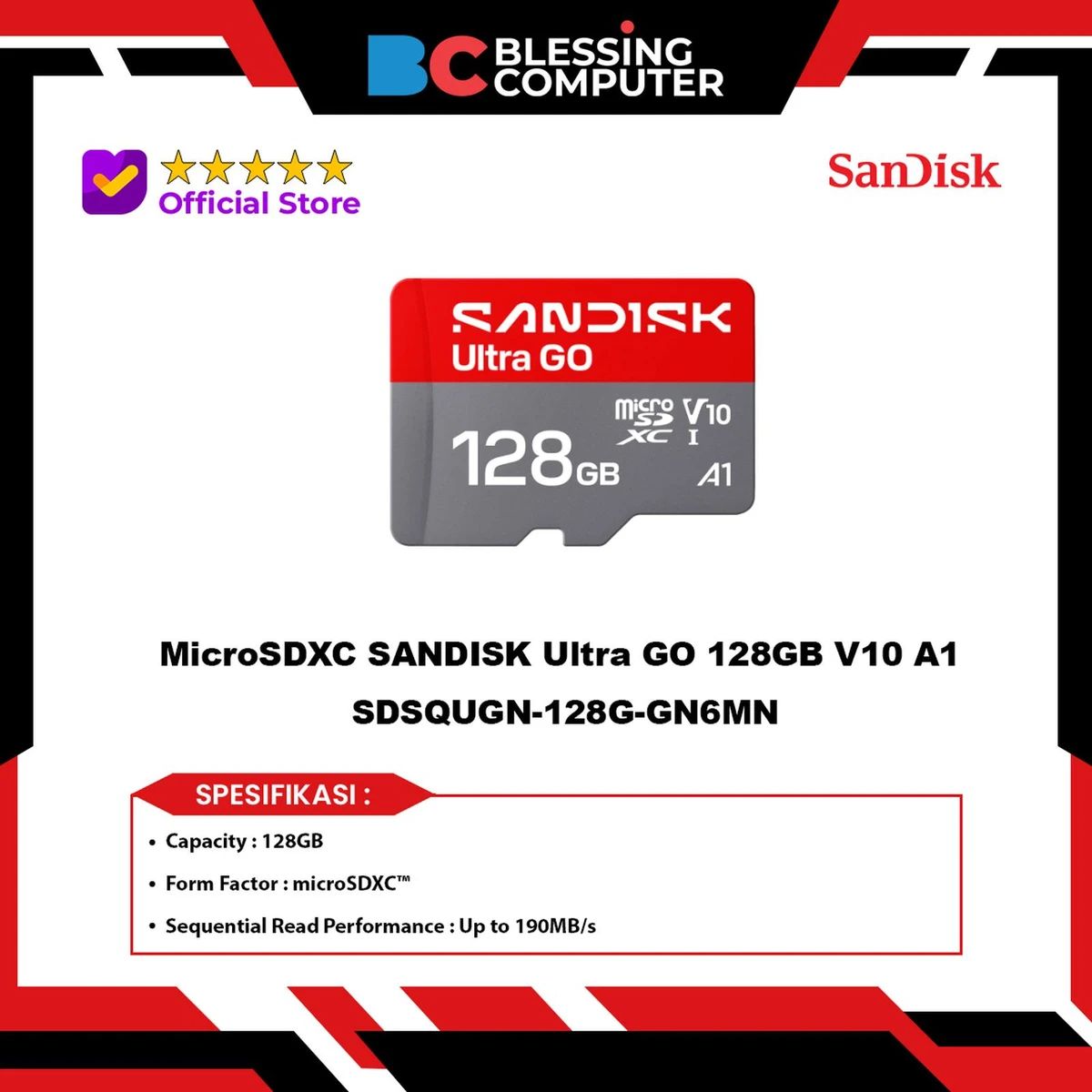 SanDisk SDSQUGN-128G-GN6MN Ultra Go microSD UHS-I 128GB MicroSD 190MB/s