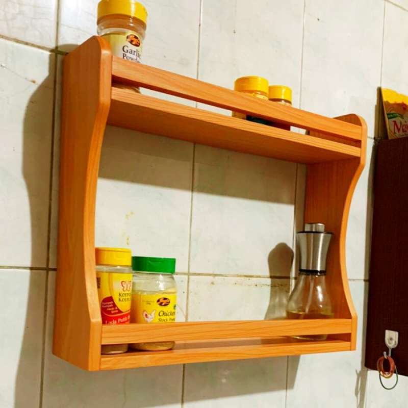 Promo Rak Dinding Bumbu Dapur Kayu Serbaguna Ambalan Gantung Minimalis