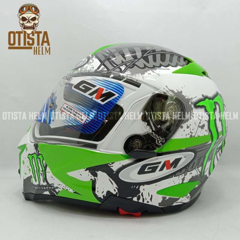 Promo Helm Full Face Gm Airborne Lightspeed Monster White Green Double