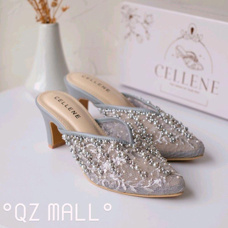 QZ MALL Sandal Heels Pernikahan Pesta Wedding Shoes Sandals Agypt Breads 7cm Heels Payet