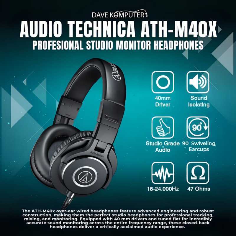 Jual Audio Technica Ath M40x Closed-back Studio Monitoring