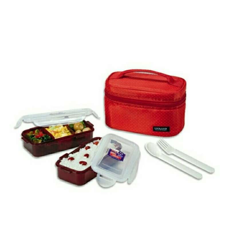 Promo Lock N Lock Lunch Bag Set l752Dr Red Kotal Bekal Makan Diskon