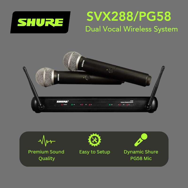 Jual SHURE SVX288/PG58 SVX288 PG58 DUAL CHANNEL MICROPHONE WIRELESS